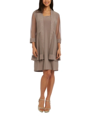 R & M Richards Embellished Dress & 3/4-sleeve Jacket In Taupe