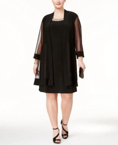 R & M Richards Plus Size Shift Dress And Jacket In Black