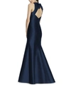 Alfred Sung V-neck Spaghetti-strap Sateen Twill Gown Bridesmaid Dress With Slit In Midnight