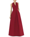 Alfred Sung Sleeveless Pleated Skirt Dupioni Dress With Pockets In Barcelona Red