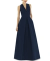 ALFRED SUNG PLEAT-SKIRT A-LINE GOWN