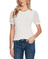 Cece Puff Sleeve Mixed Media Top In Soft Ecru