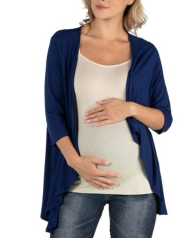 24seven Comfort Apparel Elbow Length Sleeve Maternity Open Cardigan In Navy
