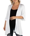 24seven Comfort Apparel Open Front Elbow Length Sleeve Maternity Cardigan In White