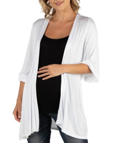 24seven Comfort Apparel Open Front Elbow Length Sleeve Maternity Cardigan In White