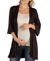 24seven Comfort Apparel Open Front Elbow Length Sleeve Maternity Cardigan In Brown