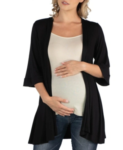 24seven Comfort Apparel Open Front Elbow Length Sleeve Maternity Cardigan In Black