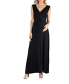 24seven Comfort Apparel V Neck Sleeveless Maternity Maxi Dress With Belt In Black