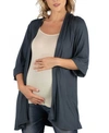 24seven Comfort Apparel Open Front Elbow Length Sleeve Maternity Cardigan In Charcoal