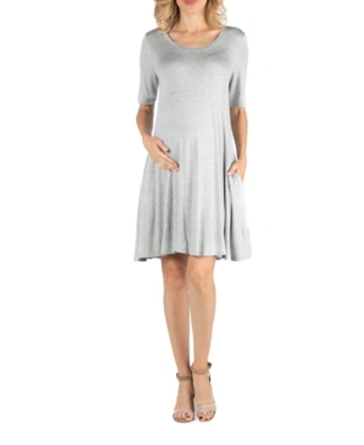 24seven Comfort Apparel Soft Flare T-shirt Maternity Dress With Pocket Detail In Heather