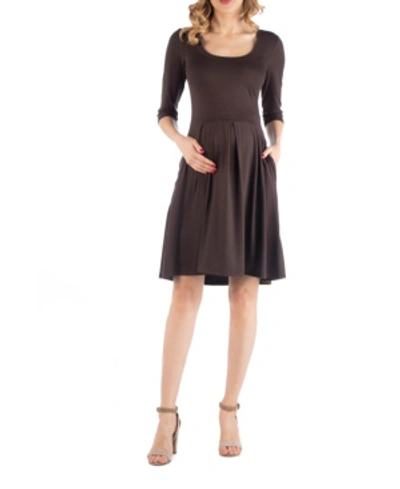 24seven Comfort Apparel Fit And Flare Scoop Neck Maternity Dress In Brown