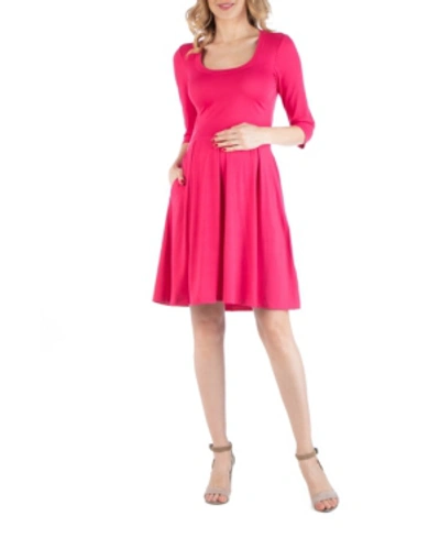 24seven Comfort Apparel Fit And Flare Scoop Neck Maternity Dress In Pink