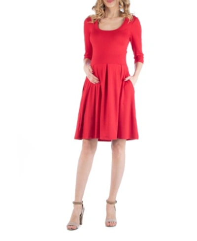 24seven Comfort Apparel Fit And Flare Scoop Neck Maternity Dress In Red