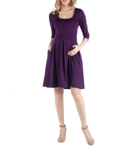 24seven Comfort Apparel Fit And Flare Scoop Neck Maternity Dress In Purple