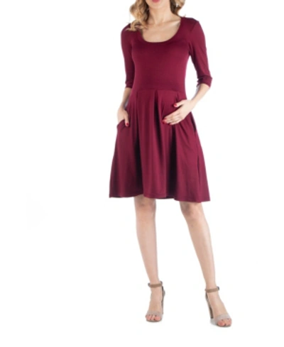 24seven Comfort Apparel Fit And Flare Scoop Neck Maternity Dress In Wine