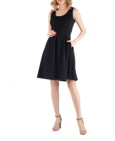 24seven Comfort Apparel Sleeveless Pleated Maternity Dress With Pockets In Black