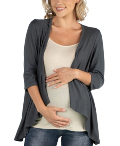 24seven Comfort Apparel Elbow Length Sleeve Maternity Open Cardigan In Charcoal