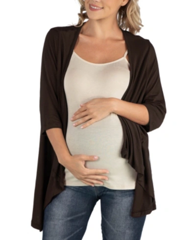 24seven Comfort Apparel Elbow Length Sleeve Maternity Open Cardigan In Brown