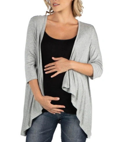 24seven Comfort Apparel Elbow Length Sleeve Maternity Open Cardigan In Heather Gray