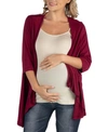 24seven Comfort Apparel Elbow Length Sleeve Maternity Open Cardigan In Wine