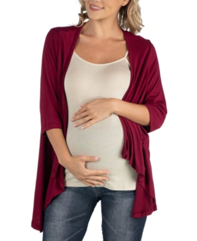24seven Comfort Apparel Elbow Length Sleeve Maternity Open Cardigan In Wine