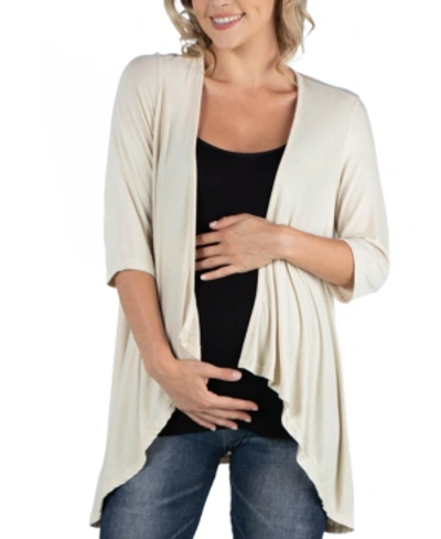 24seven Comfort Apparel Elbow Length Sleeve Maternity Open Cardigan In Nude
