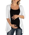 24seven Comfort Apparel Open Front Elbow Length Sleeve Maternity Cardigan In White