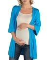 24seven Comfort Apparel Open Front Elbow Length Sleeve Maternity Cardigan In Turquoise