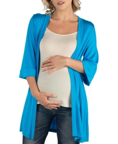 24seven Comfort Apparel Open Front Elbow Length Sleeve Maternity Cardigan In Turquoise