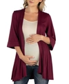 24seven Comfort Apparel Maternity Open Front Elbow Length Sleeve Cardigan In Burgundy