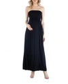 24seven Comfort Apparel Sleeveless Maternity Maxi Dress With Empire Waist And Belt In Black
