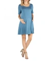 24seven Comfort Apparel Soft Flare T-shirt Maternity Dress With Pocket Detail In Blue