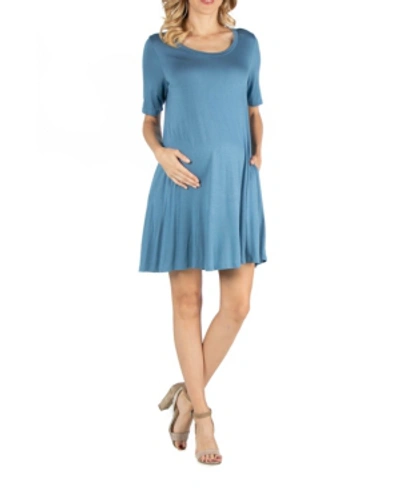 24SEVEN COMFORT APPAREL SOFT FLARE T-SHIRT MATERNITY DRESS WITH POCKET DETAIL