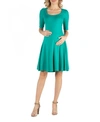 24seven Comfort Apparel A-line Knee Length Dress With Elbow Length Sleeves In Jade