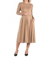 24seven Comfort Apparel Midi Length Fit And Flare Pocket Maternity Dress In Wheat