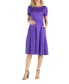 24SEVEN COMFORT APPAREL MATERNITY MIDI DRESS WITH SHORT SLEEVE AND POCKET DETAIL