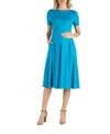 24seven Comfort Apparel Maternity Midi Dress With Short Sleeve And Pocket Detail In Blue