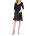 24seven Comfort Apparel Knee Length Cap Sleeve Maternity Dress With Pocket Detail In Black