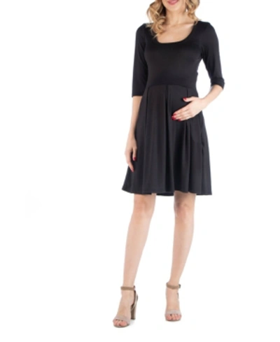 24seven Comfort Apparel Fit And Flare Scoop Neck Maternity Dress In Black
