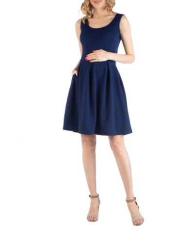 24seven Comfort Apparel Sleeveless Pleated Maternity Dress With Pockets In Navy