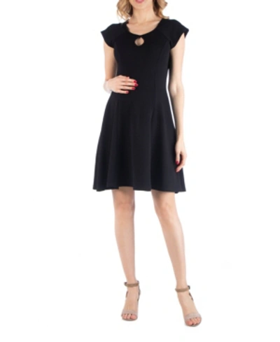 24seven Comfort Apparel Maternity Dress With Keyhole Neck In Black