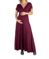 24SEVEN COMFORT APPAREL CAP SLEEVE V NECK MATERNITY MAXI DRESS