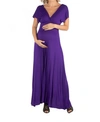 24seven Comfort Apparel Cap Sleeve V Neck Maternity Maxi Dress In Purple