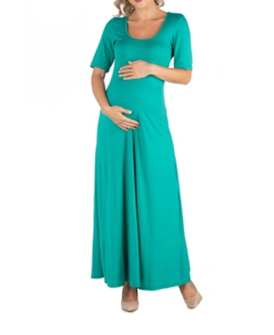 24seven Comfort Apparel Casual Maternity Maxi Dress With Sleeves In Jade