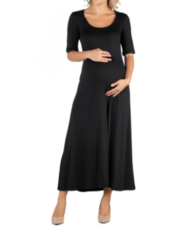 24seven Comfort Apparel Casual Maternity Maxi Dress With Sleeves In Black