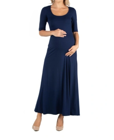 24seven Comfort Apparel Casual Maternity Maxi Dress With Sleeves In Navy