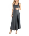 24seven Comfort Apparel Slim Fit A Line Sleeveless Maternity Maxi Dress In Gray