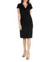 24seven Comfort Apparel Faux Wrapover Maternity Dress With Cap Sleeves In Black