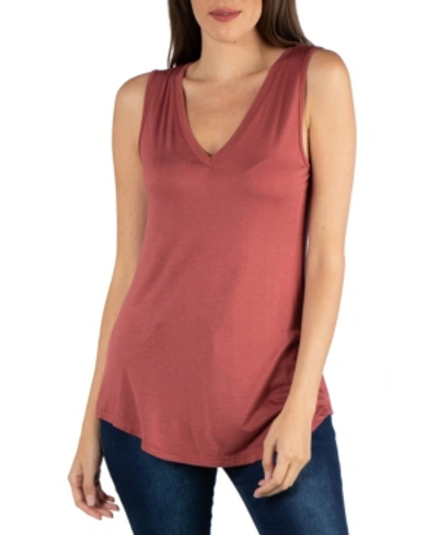 24seven Comfort Apparel V-neck Tunic Tank Top With Round Hemline In Brown