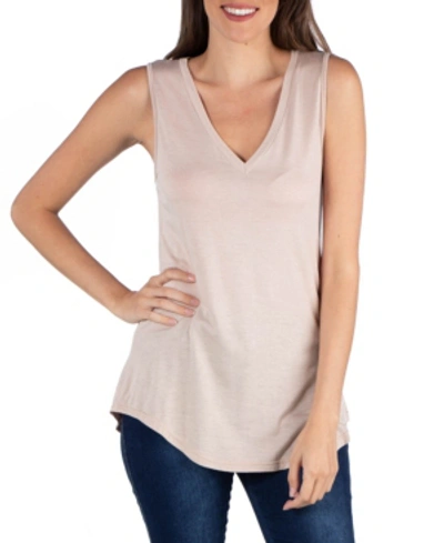 24seven Comfort Apparel V-neck Tunic Tank Top With Round Hemline In Beige